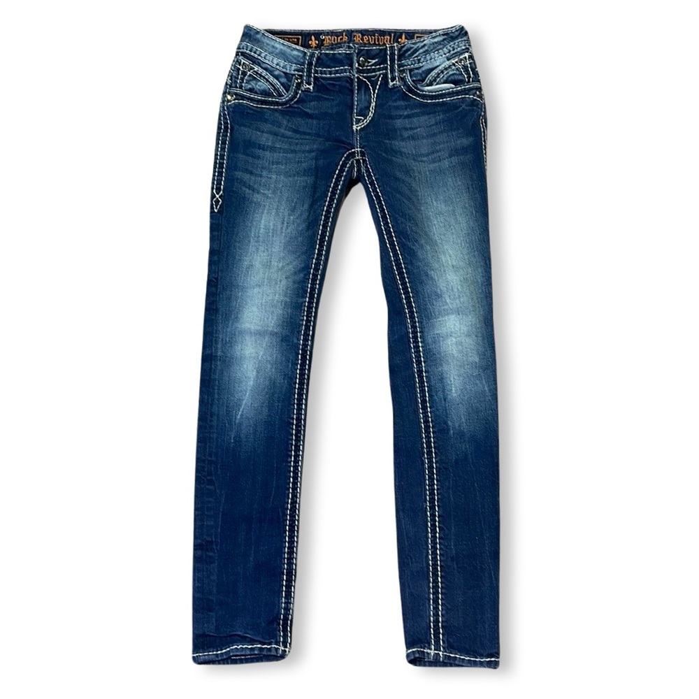 Rock Revival women’s 28 Scarlett skinny fit faded denim blue jeans inseam 30in